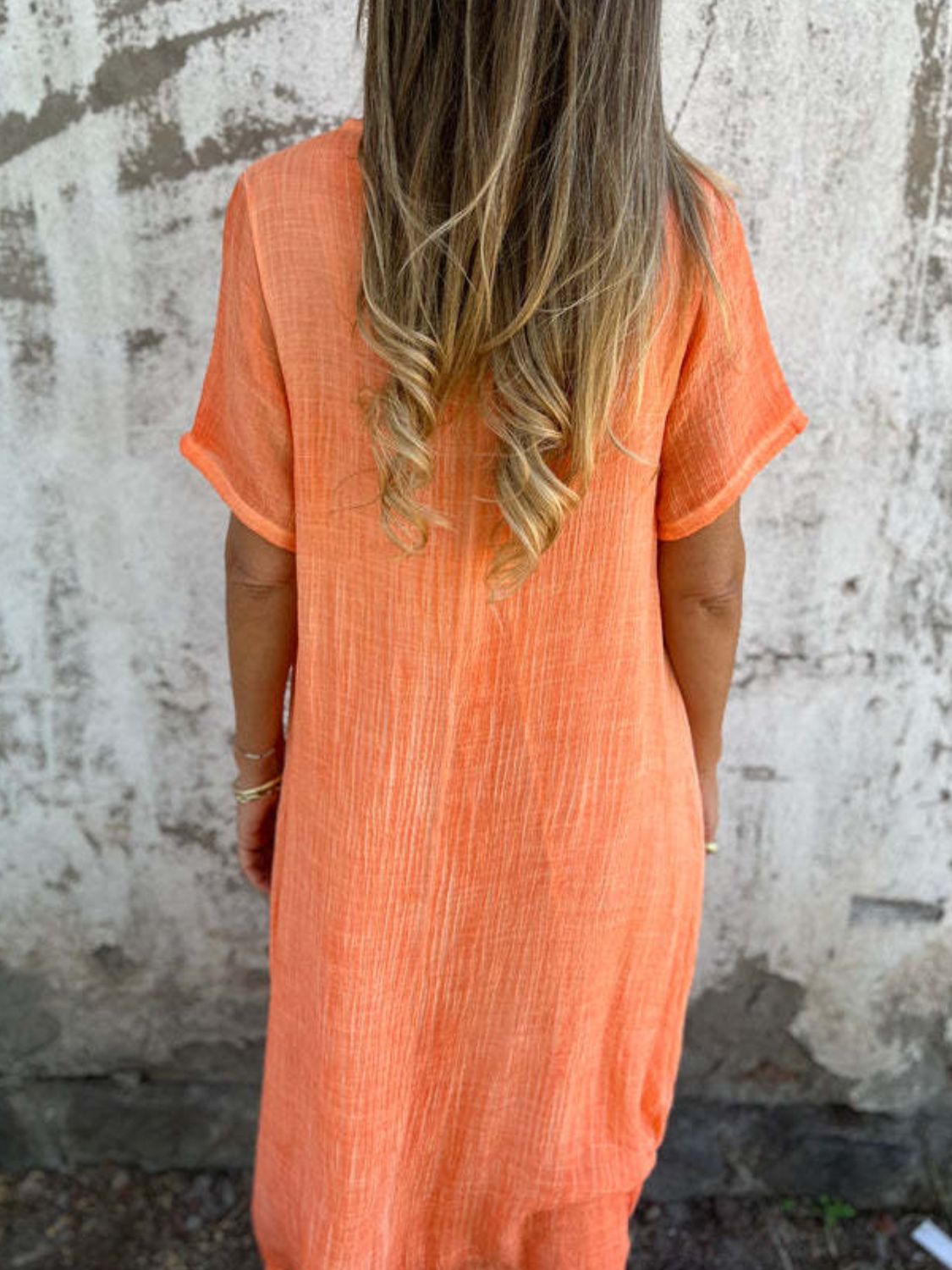 Full Size V-Neck Short Sleeve Midi Dress Plus Size