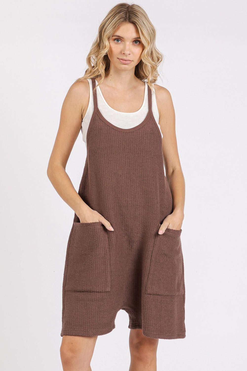 Mittoshop Scoop Neck Spaghetti Strap Overalls with Pockets