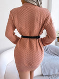 Round Neck Long Sleeve Mini Sweater Dress - felvior