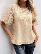 Sequin Round Neck Half Sleeve Top