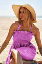 Davi & Dani Smocking Halter Neck Tie Open Back Mini Dress