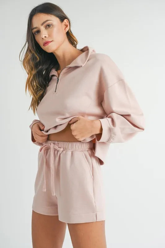 MABLE Half Zip Sweatshirt and Shorts Set - felvior