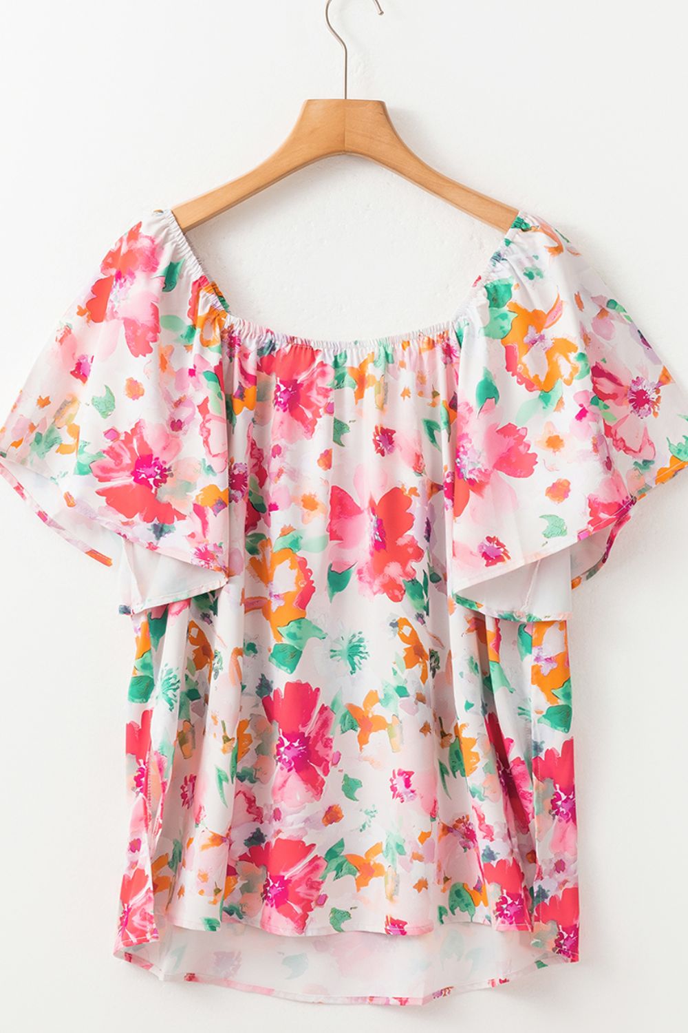 Floral Square Neck Ruffle Sleeve Blouse - felvior