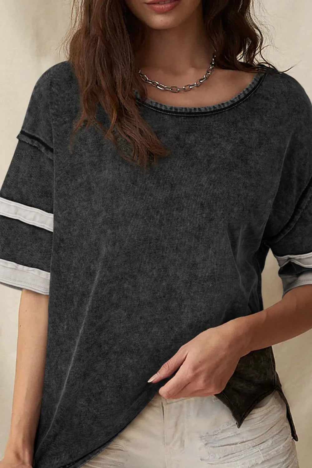 Contrast Round Neck Half Sleeve T-Shirt