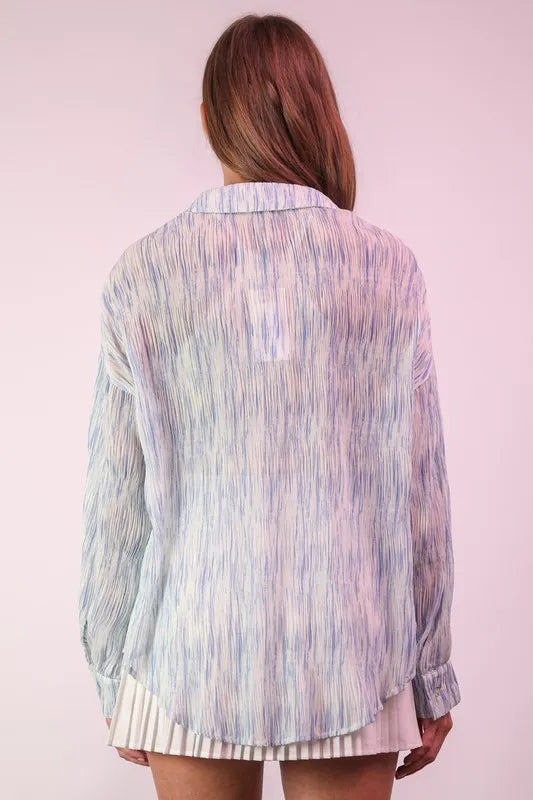 VERY J Plus Size Oversized Printed Button Up Shirt