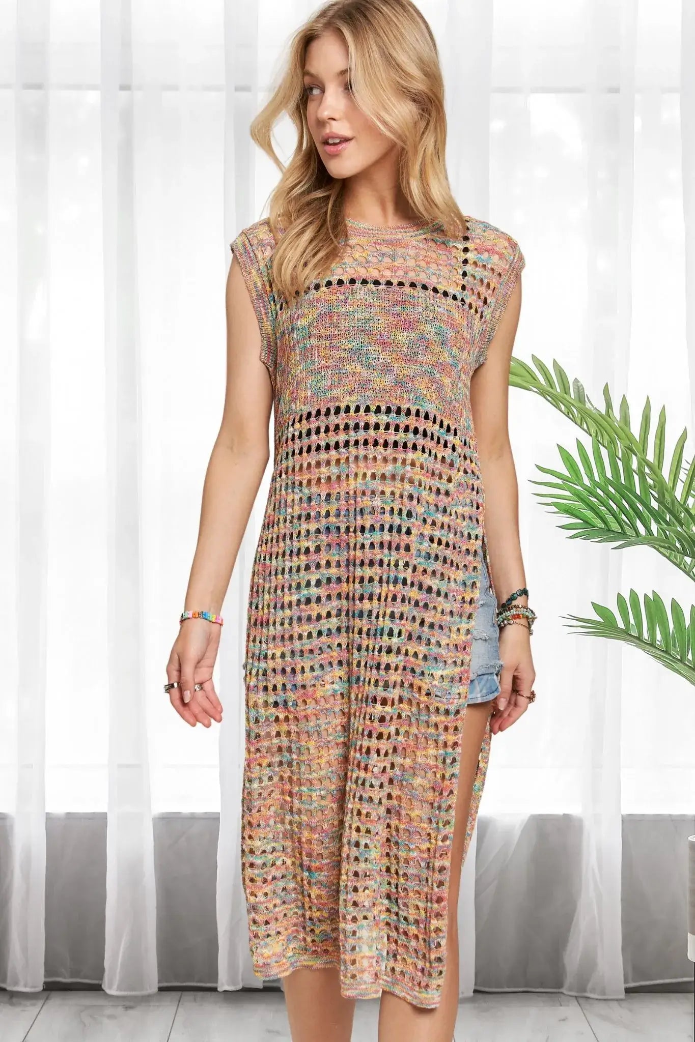 ADORA Multi Color Crochet Tunic Top