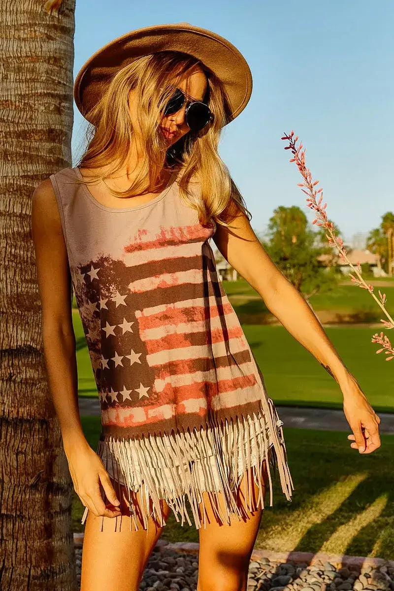 BiBi American Flag Print Knit Sleeveless Top