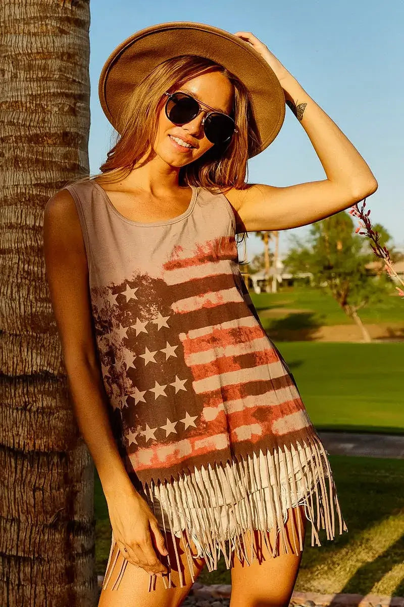 BiBi American Flag Print Knit Sleeveless Top