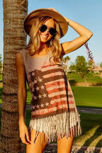 BiBi American Flag Print Knit Sleeveless Top
