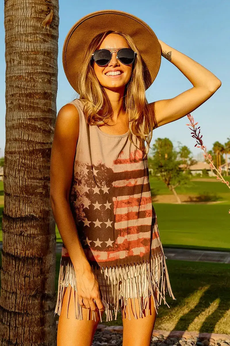 BiBi American Flag Print Knit Sleeveless Top