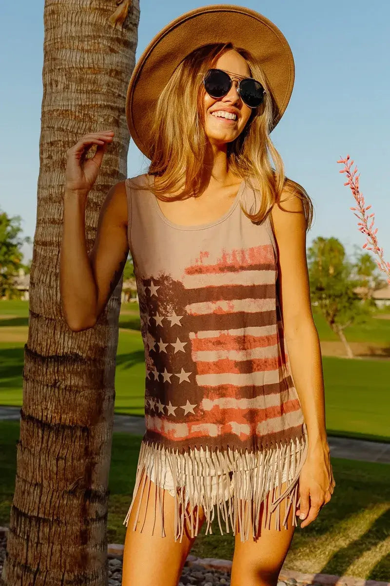 BiBi American Flag Print Knit Sleeveless Top