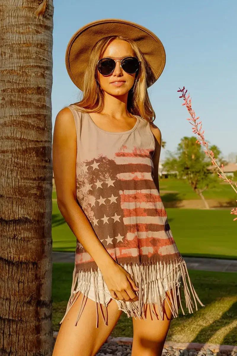 BiBi American Flag Print Knit Sleeveless Top