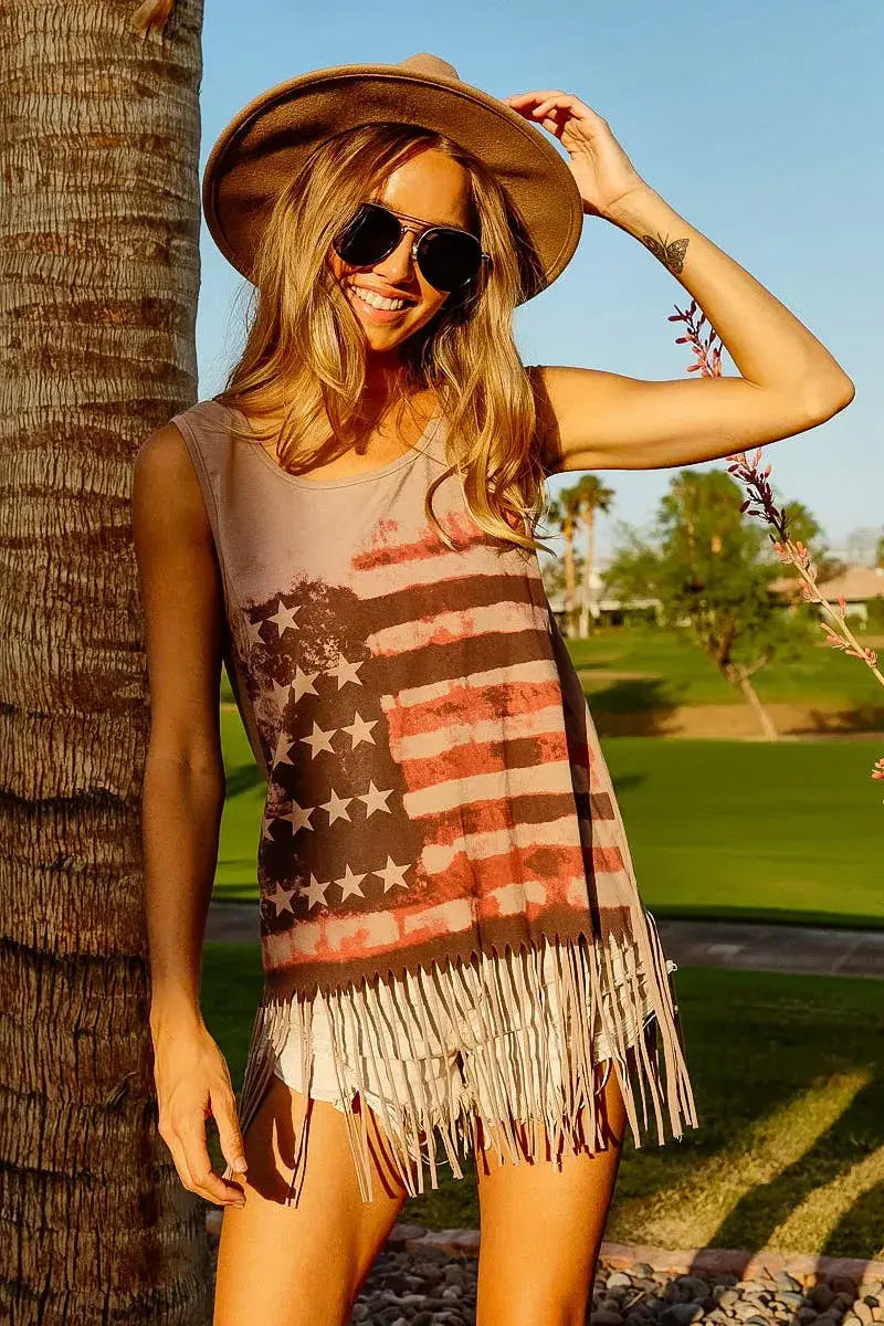 BiBi American Flag Print Knit Sleeveless Top
