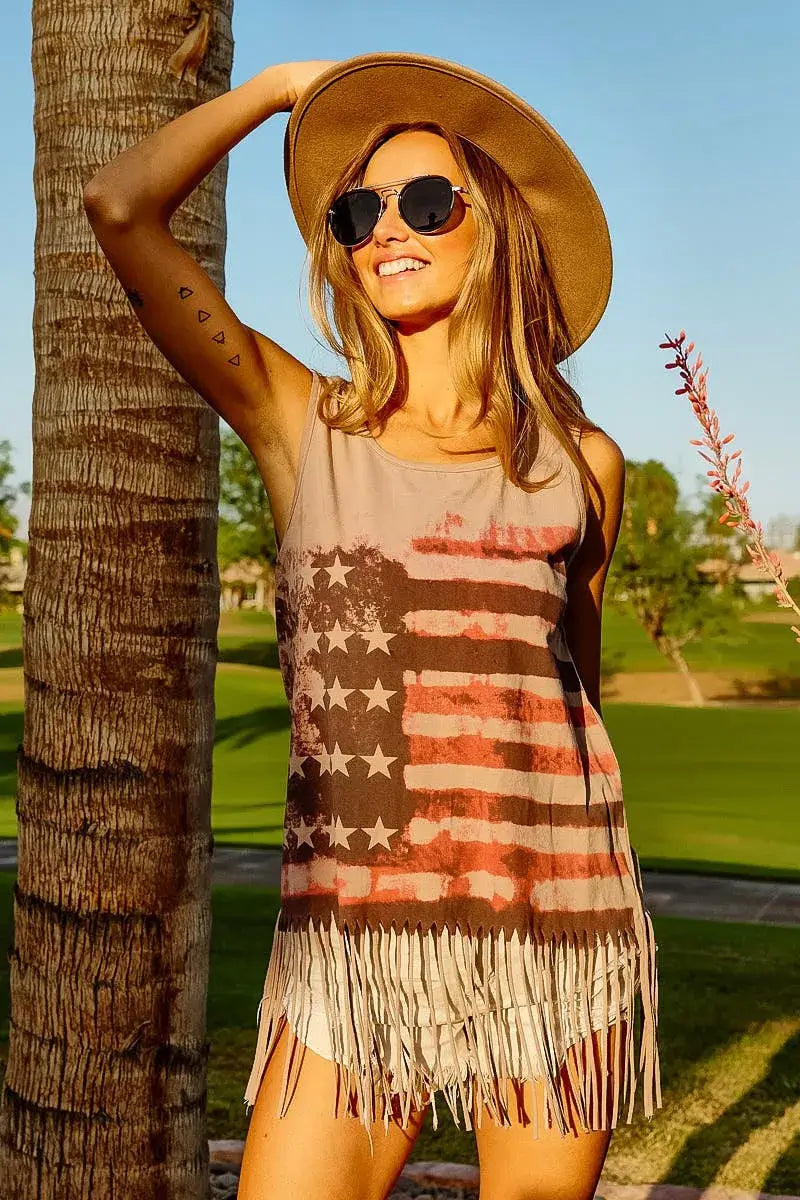 BiBi American Flag Print Knit Sleeveless Top