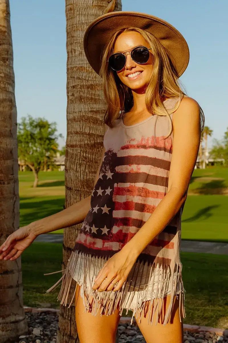 BiBi American Flag Print Knit Sleeveless Top