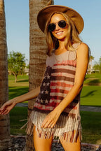 BiBi American Flag Print Knit Sleeveless Top