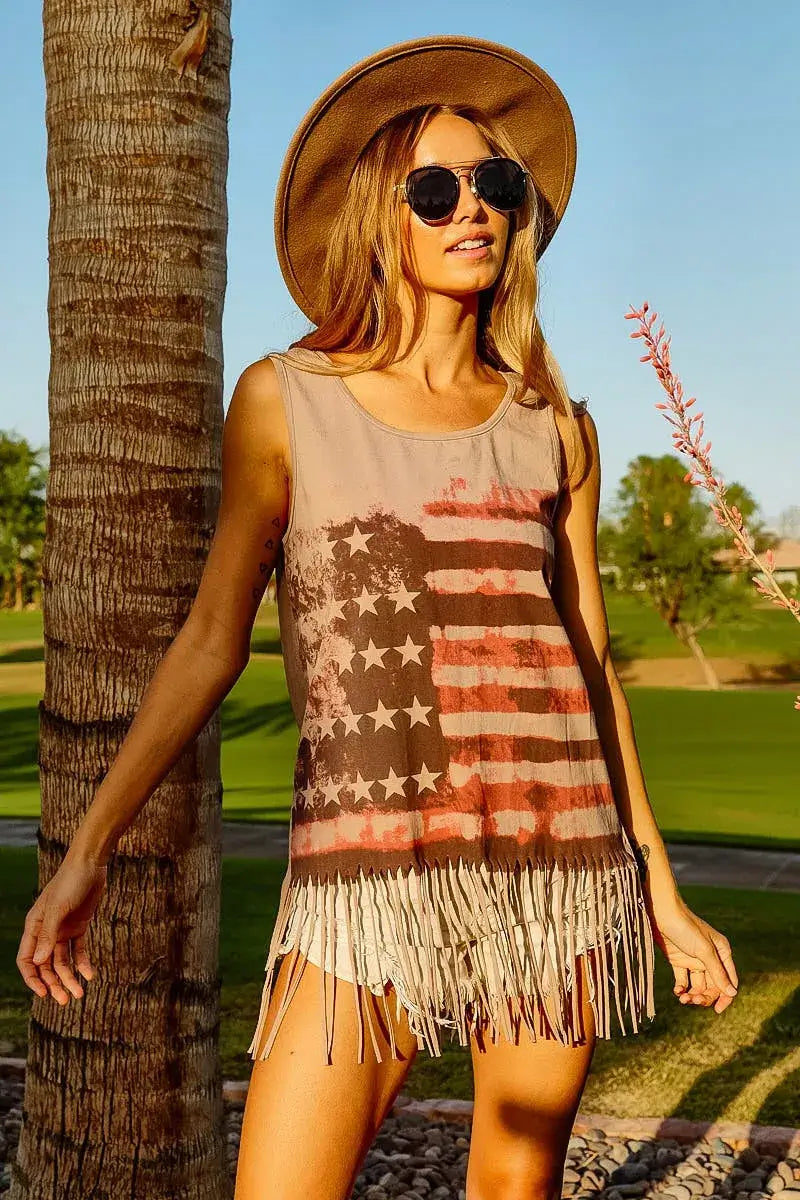 BiBi American Flag Print Knit Sleeveless Top