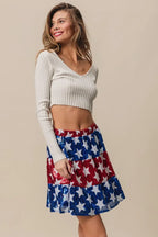 BiBi American Flag Theme Star Sequin Tiered Skirt