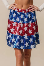 BiBi American Flag Theme Star Sequin Tiered Skirt