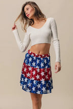 BiBi American Flag Theme Star Sequin Tiered Skirt