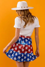 BiBi American Flag Theme Star Sequin Tiered Skirt