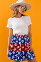 BiBi American Flag Theme Star Sequin Tiered Skirt