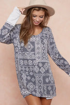 BiBi Aztec Print French Terry Top with Thumb Opening