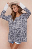 BiBi Aztec Print French Terry Top with Thumb Opening