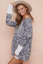 BiBi Aztec Print French Terry Top with Thumb Opening