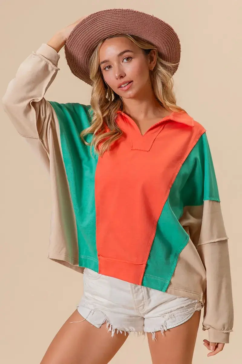 BiBi Colorblock Exposed Seam French Terry Sweatshirt Image principale du produit