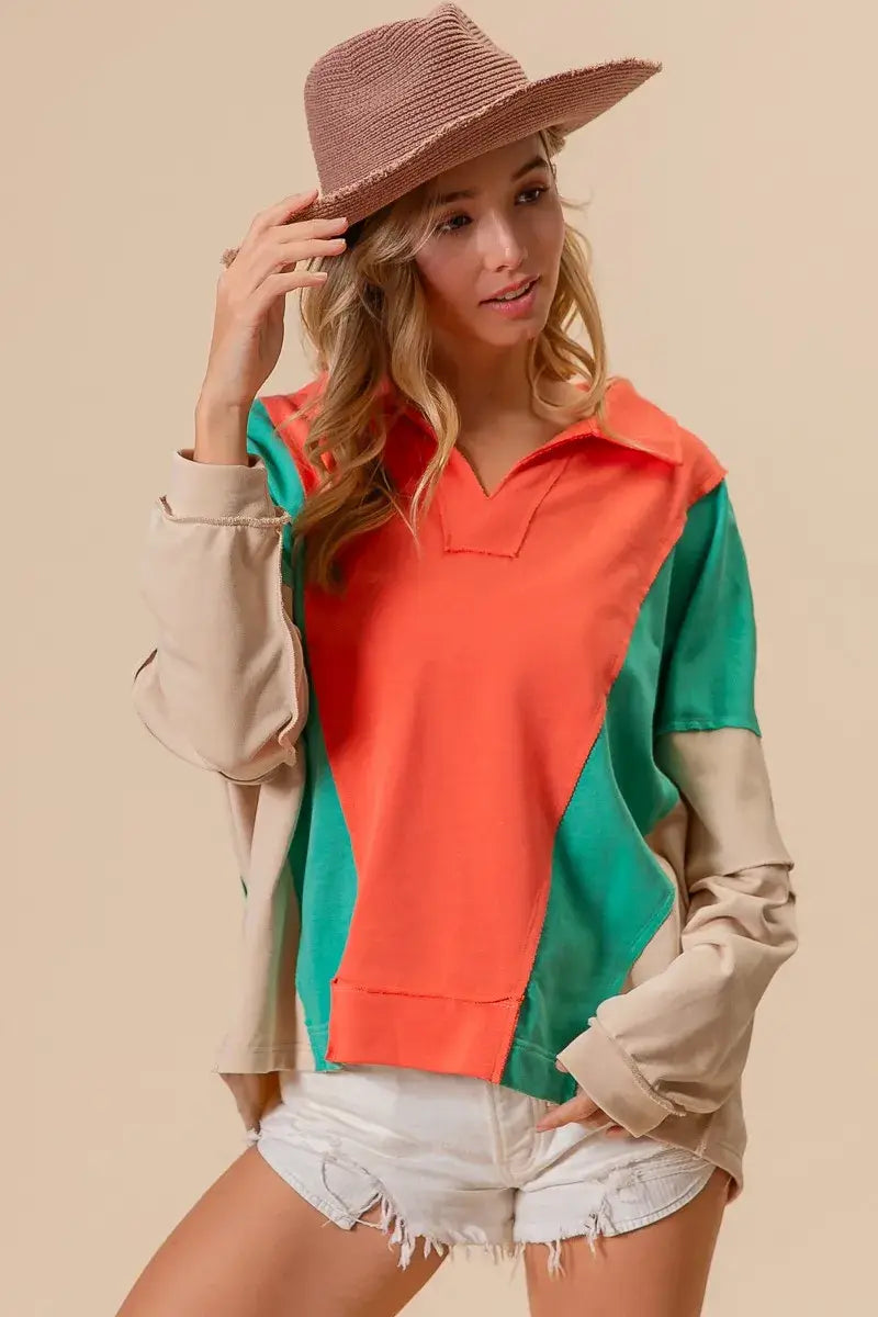 BiBi Colorblock Exposed Seam French Terry Sweatshirt