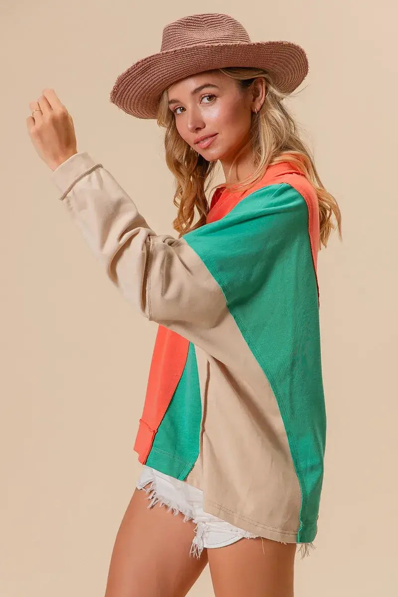 BiBi Colorblock Exposed Seam French Terry Sweatshirt
