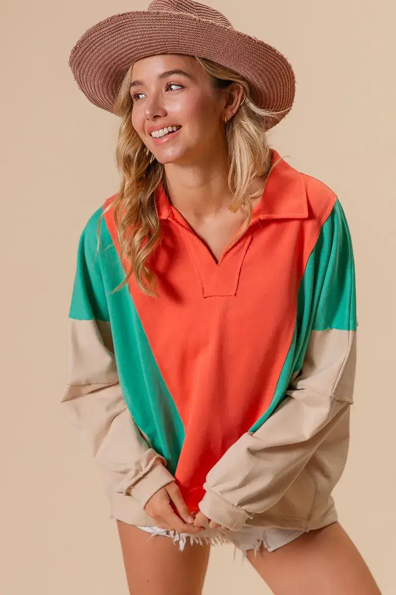 BiBi Colorblock Exposed Seam French Terry Sweatshirt