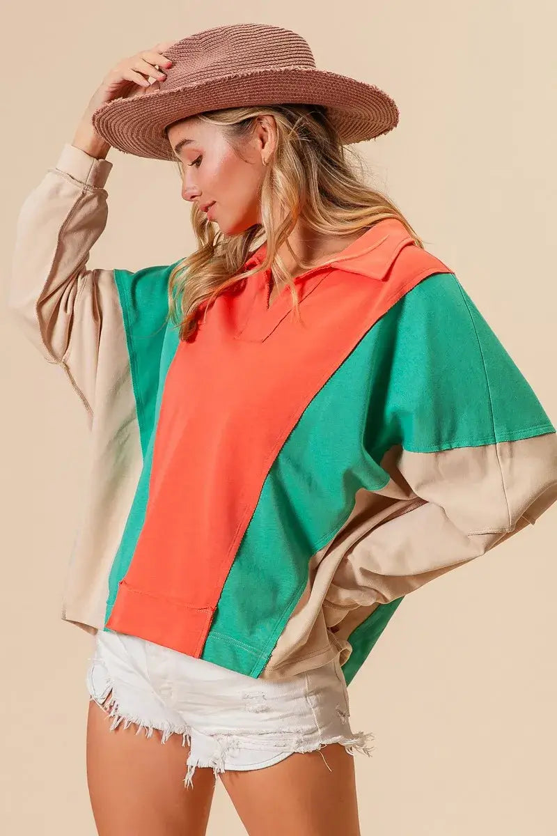 BiBi Colorblock Exposed Seam French Terry Sweatshirt