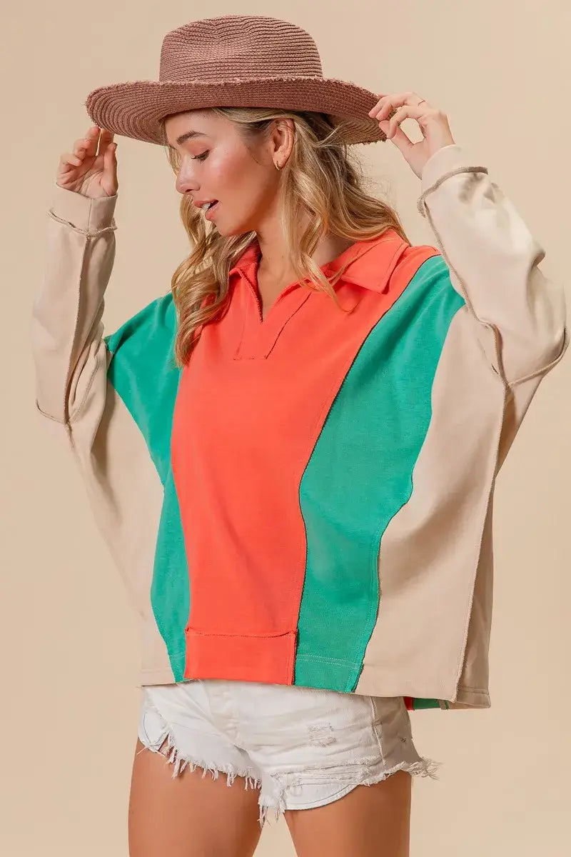 BiBi Colorblock Exposed Seam French Terry Sweatshirt
