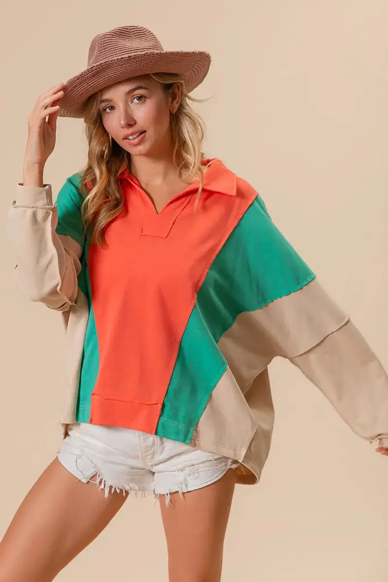 BiBi Colorblock Exposed Seam French Terry Sweatshirt