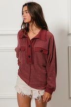 BiBi Cp French Terry Cut Edge Detail Collared Top