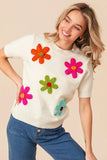BiBi Crochet Flower Patch Sweater Top