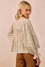 BiBi Floral Printed Peplum Blouse with Shirring and Tied