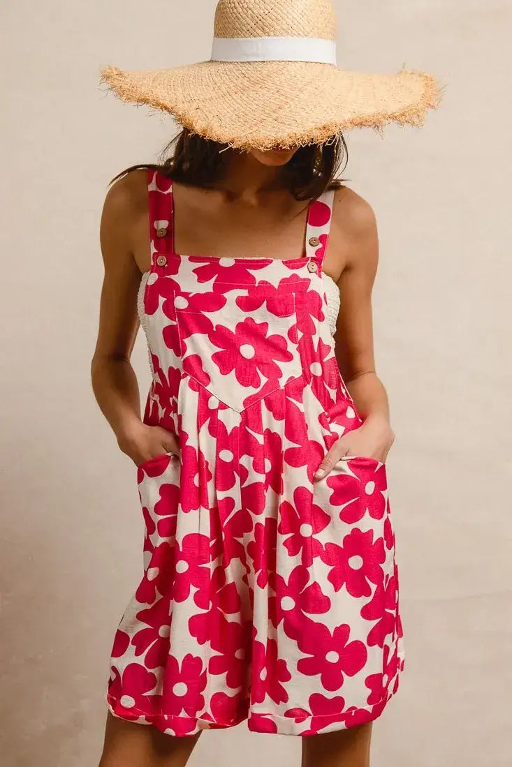 BiBi Floral Prints Tuck Detail Short Overall With Pockets