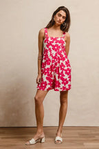 BiBi Floral Prints Tuck Detail Short Overall With Pockets