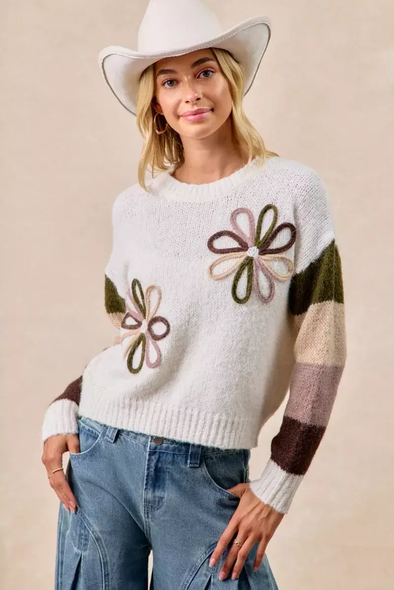 BiBi Flower Color Block Sweater
