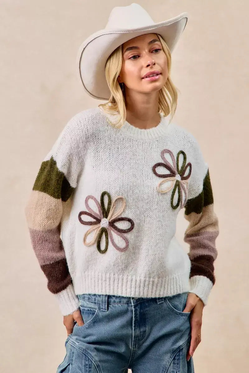 BiBi Flower Color Block Sweater