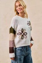 BiBi Flower Color Block Sweater