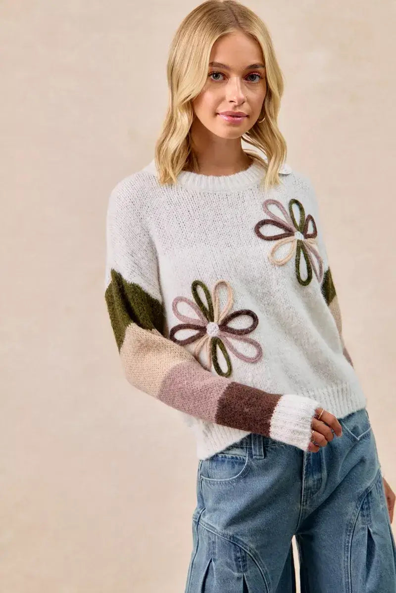 BiBi Flower Color Block Sweater