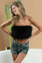 BiBi Fluffy Feather Tank Top with Back Zipper