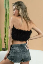 BiBi Fluffy Feather Tank Top with Back Zipper