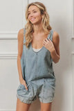 BiBi Folded Hem Vintage Washed Denim Overalls