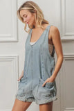 BiBi Folded Hem Vintage Washed Denim Overalls