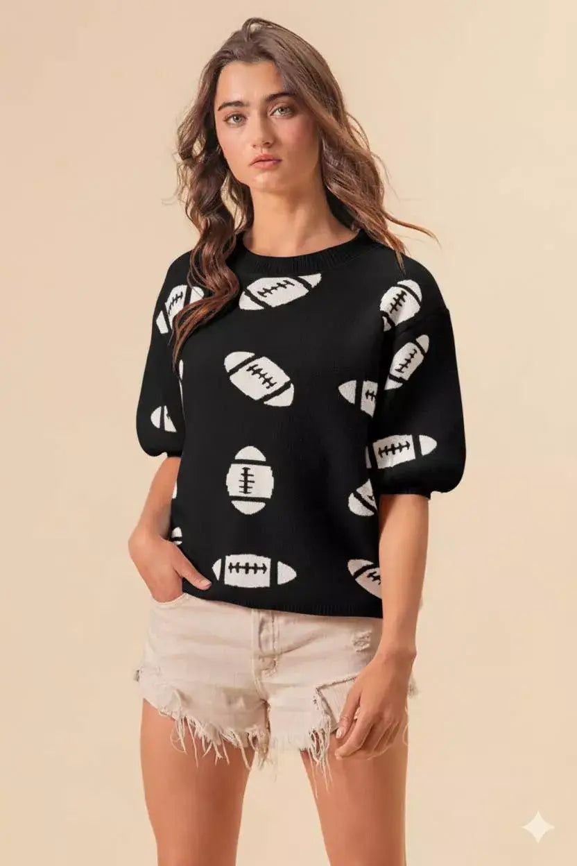 BiBi Football Pattern Short Sleeve Sweater Image principale du produit